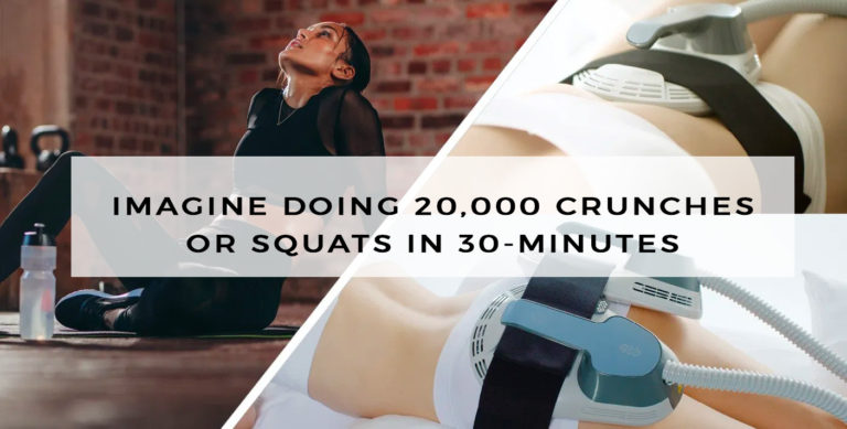 Imagine doing 20,000 crunches or squats in 30 minutes — that’s what EMSCULPT simulates