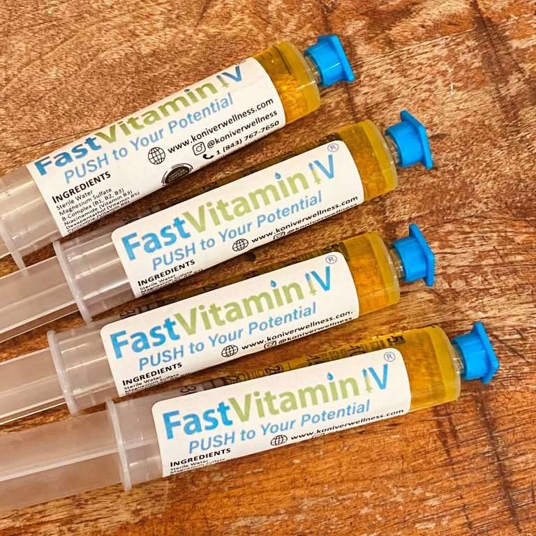 Vials of vitamin IV ready to be administered at The Shot Shop Medical Spa